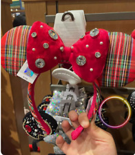 Authentic 2024 Shanghai Disney Minnie Mouse Ear Bow Red Plaid Headband Exclusive picture