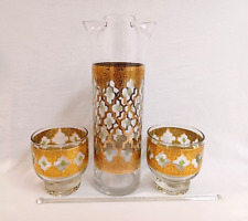 Culver Valencia Cocktail Pitcher w/Glass Stir Stick & 2 Footed Rocks Glasses picture