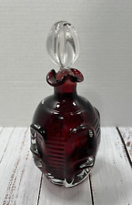 Vintage 1960s Mid-Century Pinched Glass Red Decanter With Glass Stopper MCM picture