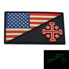 USA Flag Jerusalem Cross Crusader Patch (GLOW DARK 3D-PVC Rubber) picture