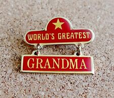 Vintage Worlds Greatest Grandma Lapel Pin Brooch Red Gold Tones Gift for Her picture