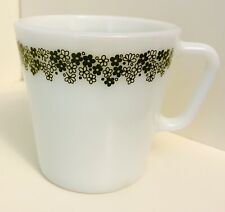 Vintage PYREX Coffee Cup Mug White Milk Glass VTG D handle Green Crazy Daisy picture