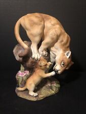 Andrea By Sadek Mountain Lions Porcelain  1984 Cougar Vtg Majestic Cub & Mother picture