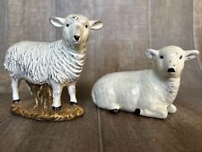 Vintage Holland Mold Nativity Sheep Painted Set of 2 White Standing Laying picture