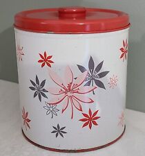 Vintage MCM Decoware Canister Container QRed Tin Pink And Gray Accent Flowers picture