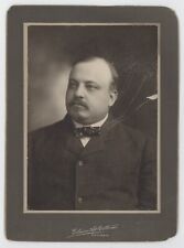 Antique c1880s Cabinet Card Large Portly Man With Goatee & Bow Tie Chicago, IL picture