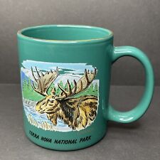 Vintage 1980s Terra Nova National Park Coffee Cup Mug Newfoundland Moose Green picture