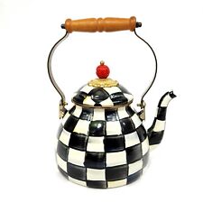 Mackenzie Childs Courtly Check Kettle Pot Red Finial 2 Quart  picture