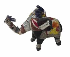 Fabric Patchwork Elephant Folk Art Embroidered Beaded Made In India 6.5