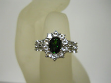 Sterling Silver Green Diopside & Zircon Ring Size 7.25 Jewelry Gemstone #768 picture