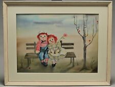 VINCENT DOTT Original Vintage Signed Raggedy Ann Andy Dolls Watercolor Painting picture