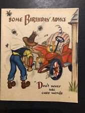 Vintage Birthday Card Funny Man Cranking Old Automobile Humorous 6 Page HALLMARK picture