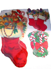 vintage christmas color clings 1990s. huge lot of 15. stockings, candy canes USA picture