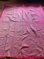 Antique Woven Wool  Coverlet 1800's Seams Coral Red Overshot Primitive picture