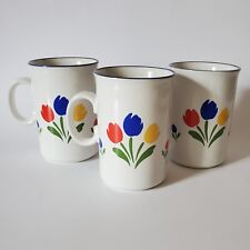 Tulip Tyme Stoneware Mugs Cups Set of 3 Floral Japan picture