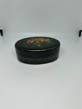 Vintage Small Russian Lacquer Elongated Oval Box with Floral Detail picture