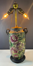 Antique Japanese Satsuma Porcelain Table Lamp Floral Design c. 1920's picture