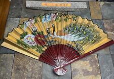 EXC Vintage Hand Painted Asian Chinese Decorative Folding Fan Peacock/Peahen picture