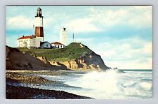 Long Island NY-New York, Montauk Point Light House, High Surf, Vintage Postcard picture