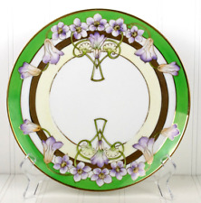 Antique Art Nouveau Nippon Moriage Gilt Plate~Lavender & Greens Florals~9” picture