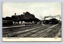 OH - LANCASTER OHIO 1912 Postcard UNION STATION RAILROAD TRAIN DEPOT picture