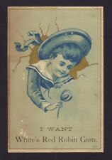 1880's White's Chewing Gum Trade Card - Red Robin Gum - Little Boy with Flower picture