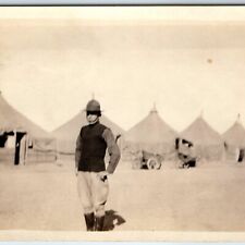 c1910s WWI-era Soldier Army Base Tents Real Photo Motorcycle Behind Military A75 picture