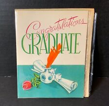 VTG Graduation Card UNUSED in Cellophane Inkpot w/ Real Feather Diploma Red Rose picture