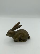 Vintage Solid Brass Bunny Rabbit Figurine 3” Tall Ears Up Paperweight picture