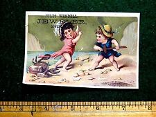 1870s-80s Kids Being Attacked By Crab Ocean Jules Wendell Jeweler Trade Card F28 picture