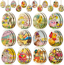 24 Pcs Vintage Easter Wooden Hanging Ornaments Retro Easter Ornament for Tree Ea picture