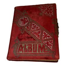 Antique Victorian Red Velvet Photo Album Cabinet Cards Flying Phoenix Metal picture