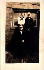 Laughing Friends Sitting on Windowsill Butch Woman? 1920s RPPC Postcard picture