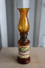 Vintage 1970’s  Amber “Last Supper ”mini  Oil Lamp  Amber Shade With Wick 9-1/2” picture