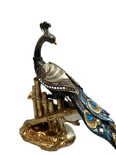 Touch of Class Poised Peacock Jeweled Table Sculpture Resin Metallic Teal Accent picture