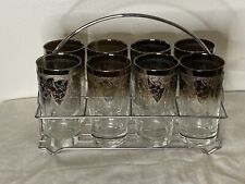Mid-Century Modern Set of Silver Fade Cocktail Glasses (Set of 8) with Caddy Vtg picture