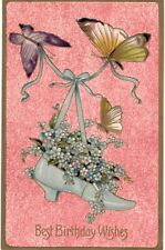 Birthday Greetings Butterflies & Lady's Shoe 1910  picture