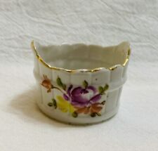 Hand Painted Floral Basket Bowl w/Handles Washtub-style ~*Worn Gold Trim* VNTG picture