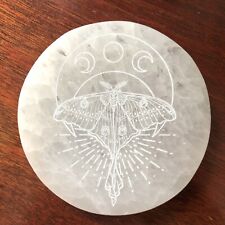 NEW Fractalista Designs “LUNA MOTH” SELENITE 4” ROUND Charging/Cleansing Disc picture