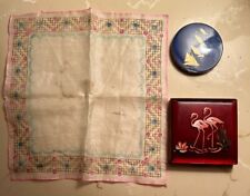 Vintage 40s Rex Fifth Avenue Red Flamingo Compact, Boat Compact, Silk Hankie picture