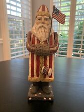 Vintage Patriotic Santa Claus Holding American Flag Resin Figure picture