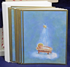 Vtg 16 Caspari Small Christmas Cards Barbara Schaffer Envelopes Baby Jesus Star picture