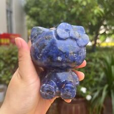 1.2LB 3.7'' Natural Sodalite Hello Kitty Blue Statue Quartz Crystal Carving Gift picture