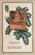 Embossed Christmas Greetings Postcard 1913, Fröhliche Weihnachten, Pine Boughs picture
