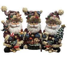 Vintage Christmas 3 Santa Claus Mini Hinged 3 Panel Screen Whimsical Decoration picture