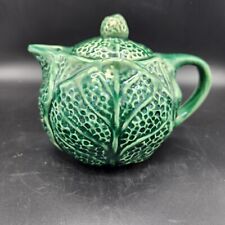 Vintage Green Cabbage Leaf Teapot 5” Pottery picture