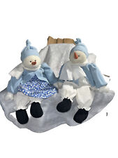 Snowman Couple Vintage Dressed in Pale Blue Outfits Large Size picture