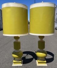 Fabulous Pair of Huge Vintage Chartreuse/Off White Table Lamps w/shades picture