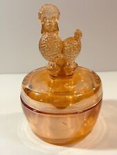 Vintage Jeanette Marigold Irridescent Glass Powder Dish with Poodle on Lid LOOK picture