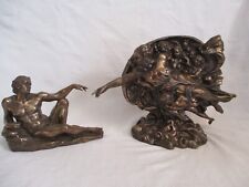 Set of 2 - Creation of Adam / God Genesis Statue Sculpture Antique Bronze Finish picture